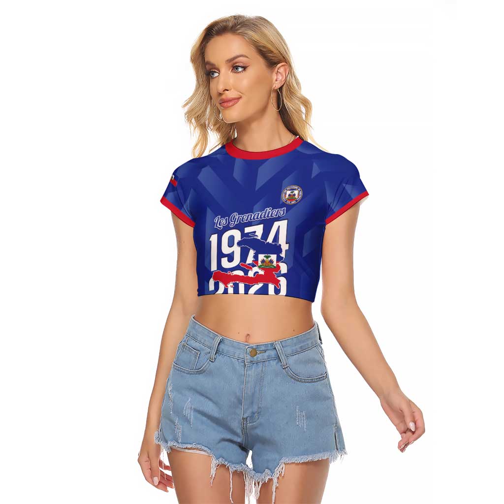 Personalized Haiti Football Raglan Cropped T Shirt Les Grenadiers Made History Once Again Blue Color - Wonder Print Shop
