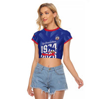 Personalized Haiti Football Raglan Cropped T Shirt Les Grenadiers Made History Once Again Blue Color - Wonder Print Shop