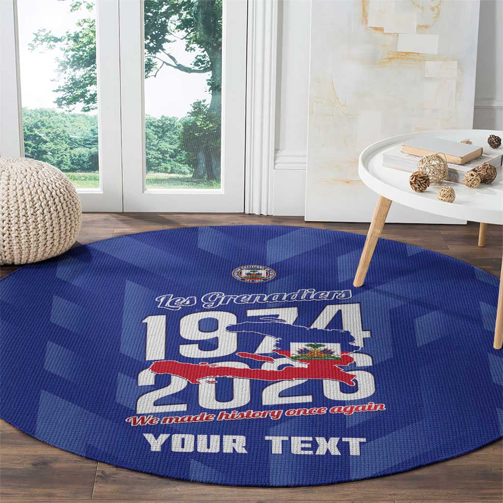 Personalized Haiti Football Round Carpet Les Grenadiers Made History Once Again Blue Color - Wonder Print Shop