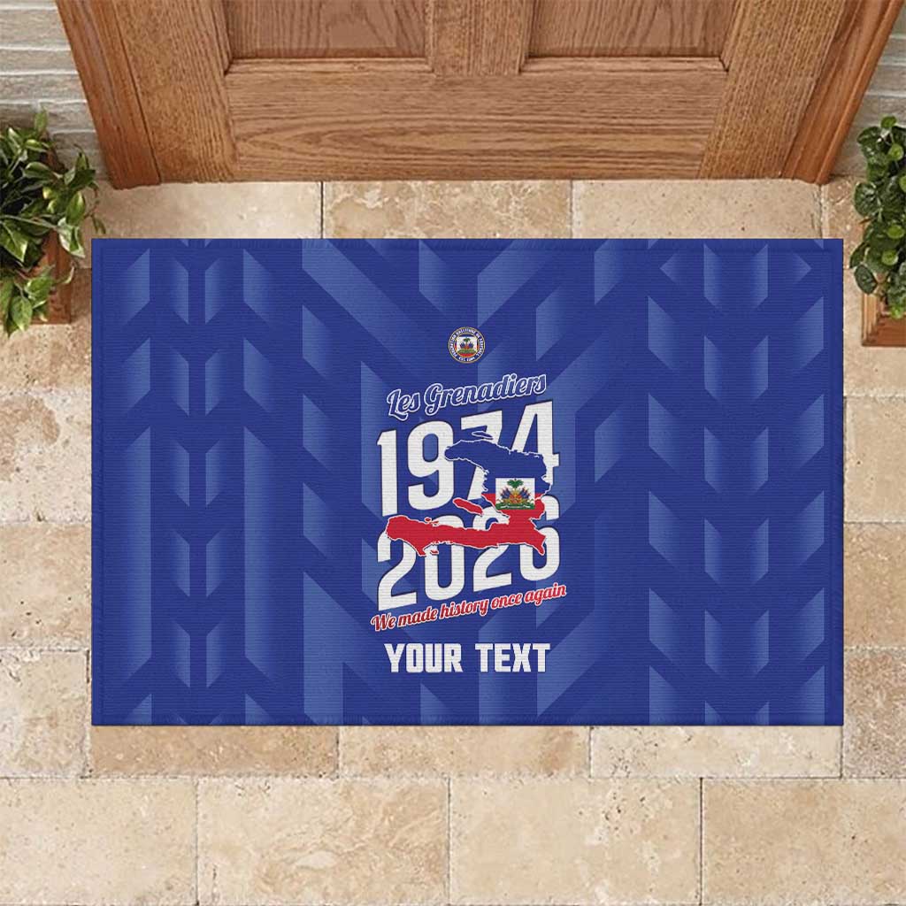 Personalized Haiti Football Rubber Doormat Les Grenadiers Made History Once Again Blue Color - Wonder Print Shop