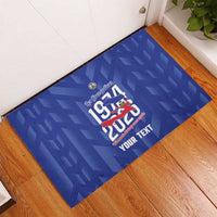 Personalized Haiti Football Rubber Doormat Les Grenadiers Made History Once Again Blue Color - Wonder Print Shop