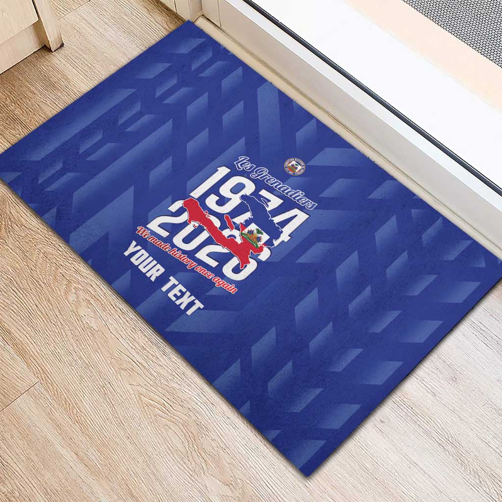 Personalized Haiti Football Rubber Doormat Les Grenadiers Made History Once Again Blue Color - Wonder Print Shop