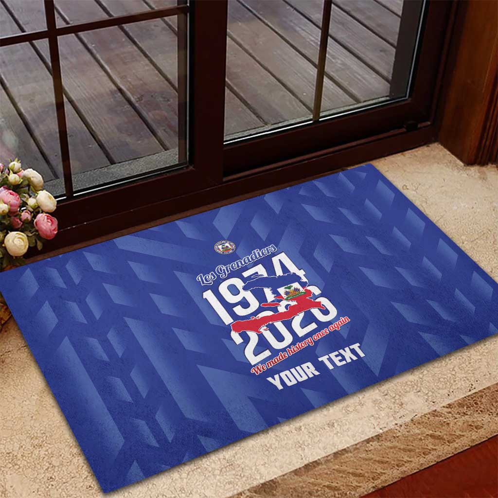 Personalized Haiti Football Rubber Doormat Les Grenadiers Made History Once Again Blue Color - Wonder Print Shop