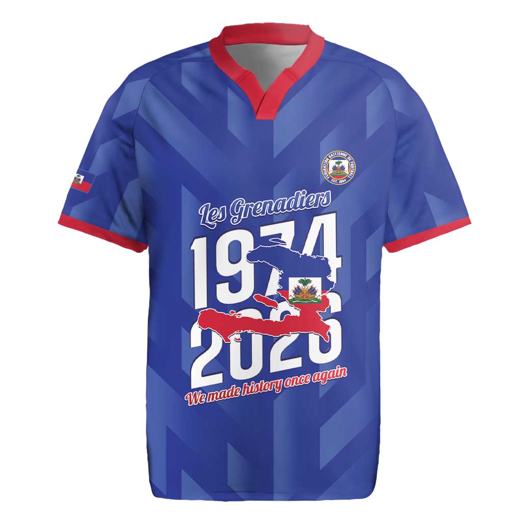 Personalized Haiti Football Rugby Jersey Les Grenadiers Made History Once Again Blue Color - Wonder Print Shop