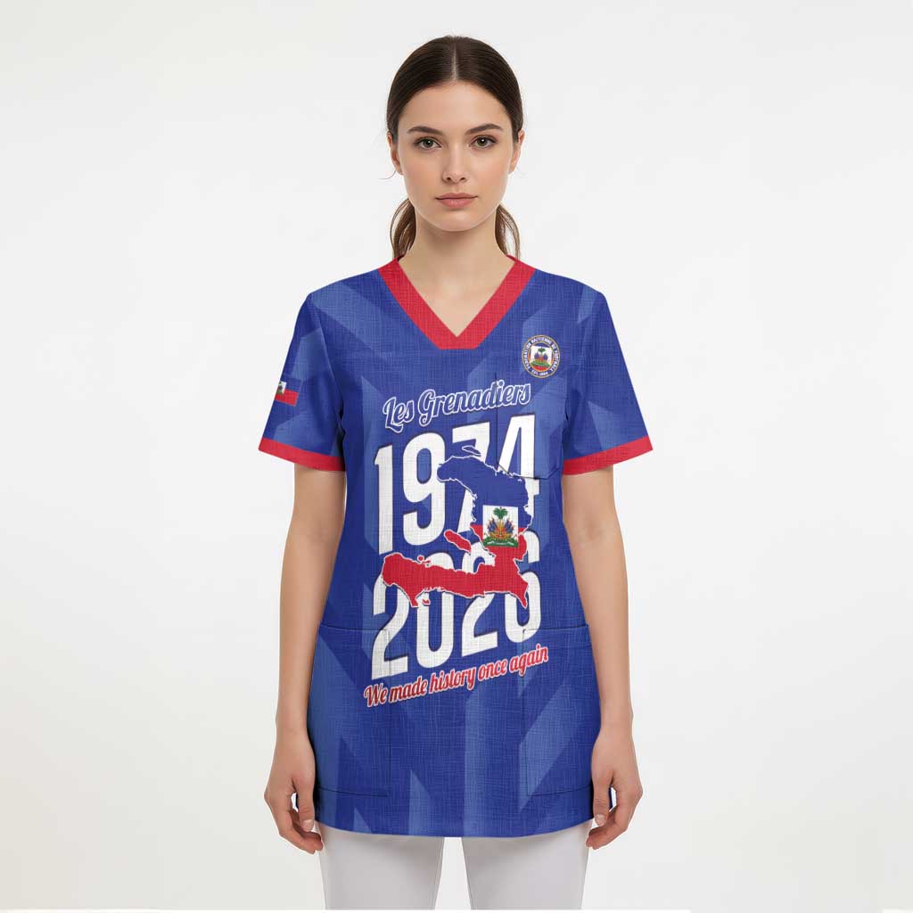 Personalized Haiti Football Scrub Top Les Grenadiers Made History Once Again Blue Color - Wonder Print Shop