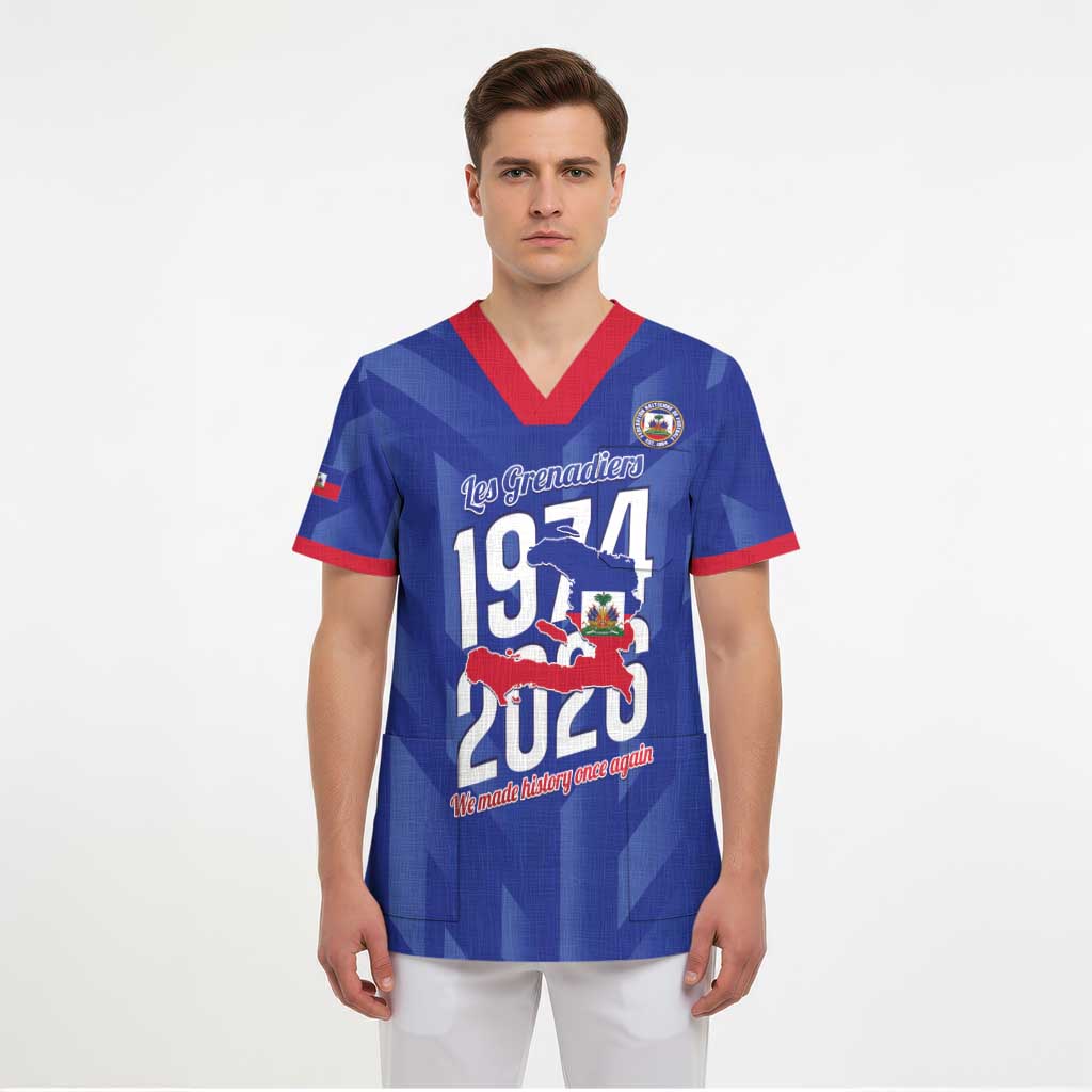 Personalized Haiti Football Scrub Top Les Grenadiers Made History Once Again Blue Color - Wonder Print Shop