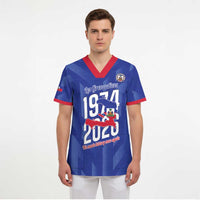 Personalized Haiti Football Scrub Top Les Grenadiers Made History Once Again Blue Color - Wonder Print Shop