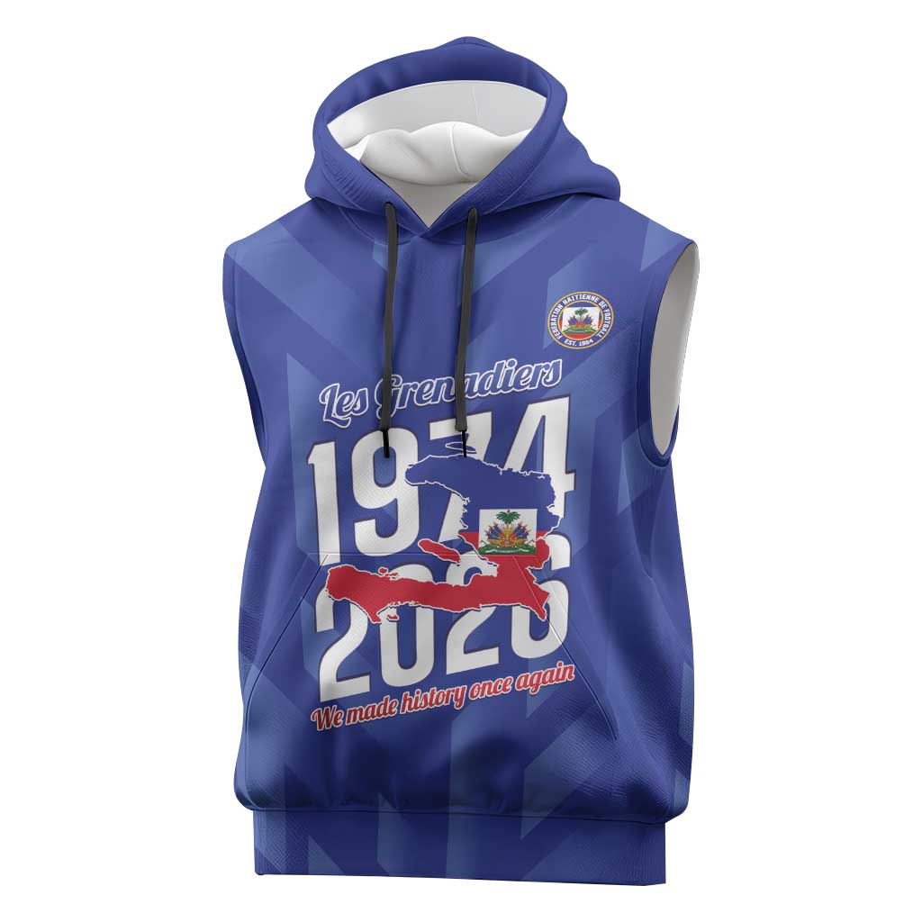 Personalized Haiti Football Sleeveless Hoodie Les Grenadiers Made History Once Again Blue Color - Wonder Print Shop