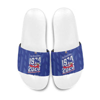 Personalized Haiti Football Slide Sandals Les Grenadiers Made History Once Again Blue Color - Wonder Print Shop
