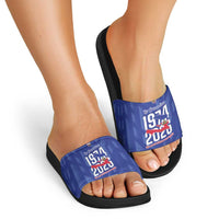 Personalized Haiti Football Slide Sandals Les Grenadiers Made History Once Again Blue Color - Wonder Print Shop