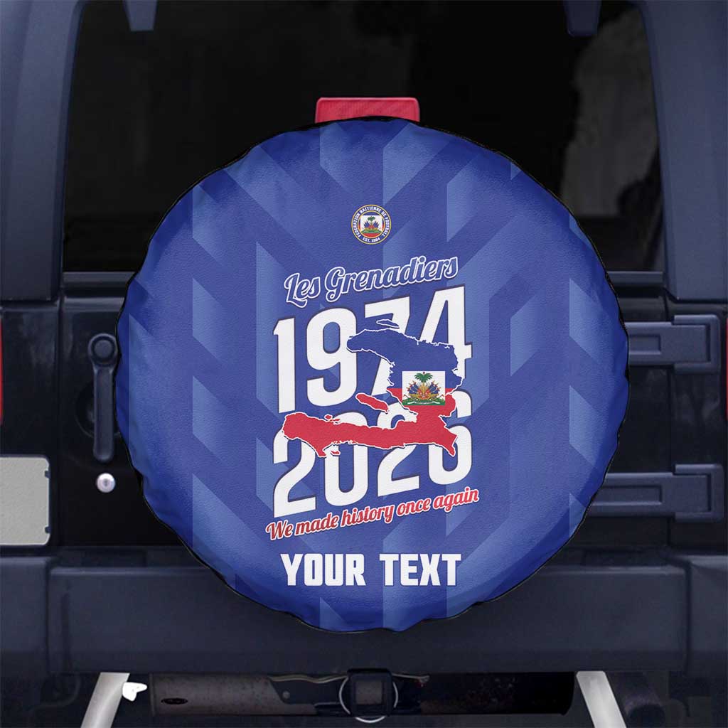 Personalized Haiti Football Spare Tire Cover Les Grenadiers Made History Once Again Blue Color - Wonder Print Shop