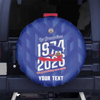 Personalized Haiti Football Spare Tire Cover Les Grenadiers Made History Once Again Blue Color - Wonder Print Shop