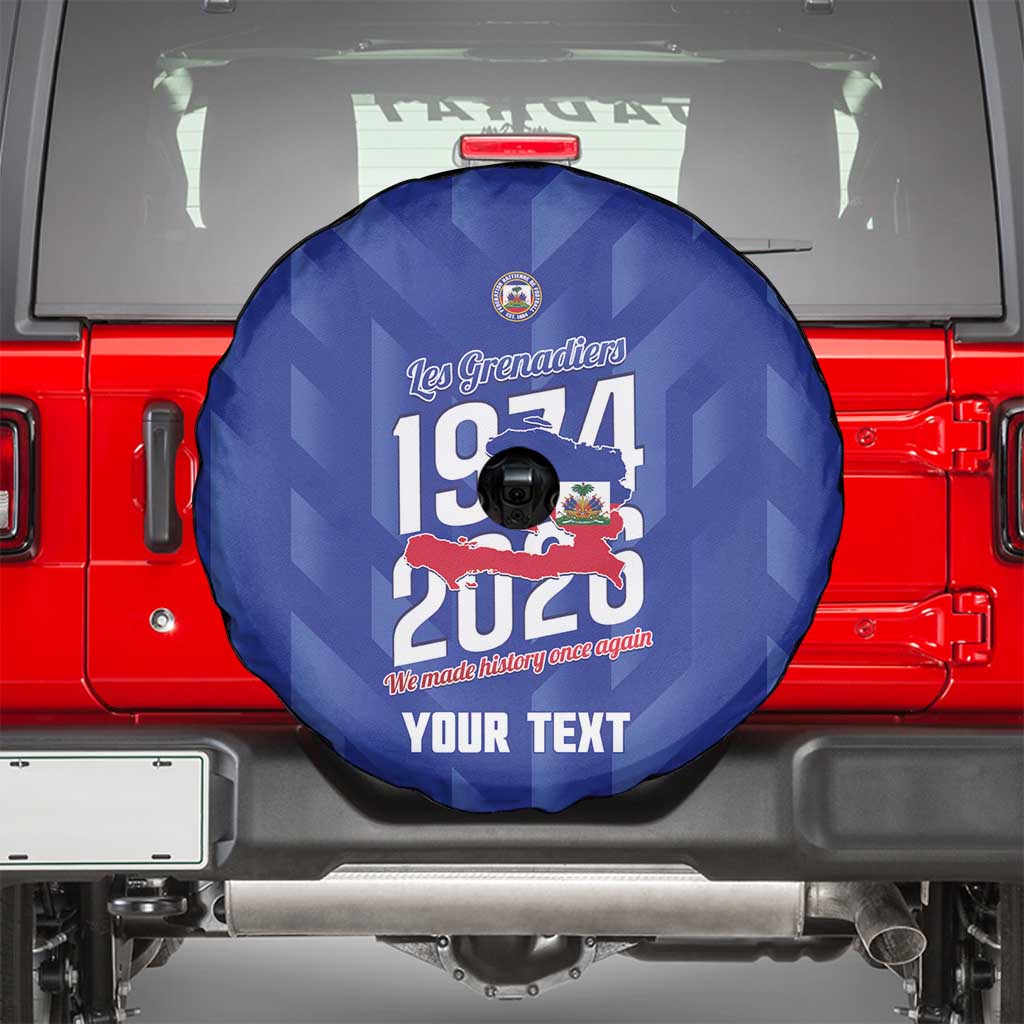 Personalized Haiti Football Spare Tire Cover Les Grenadiers Made History Once Again Blue Color - Wonder Print Shop