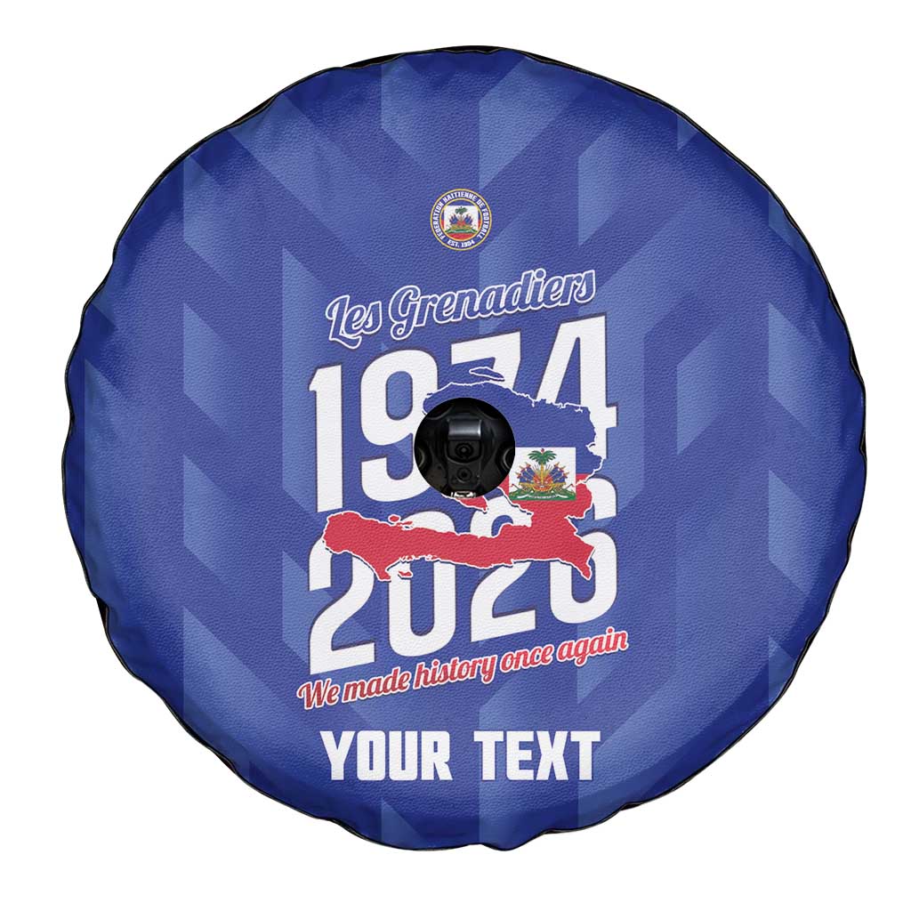 Personalized Haiti Football Spare Tire Cover Les Grenadiers Made History Once Again Blue Color - Wonder Print Shop