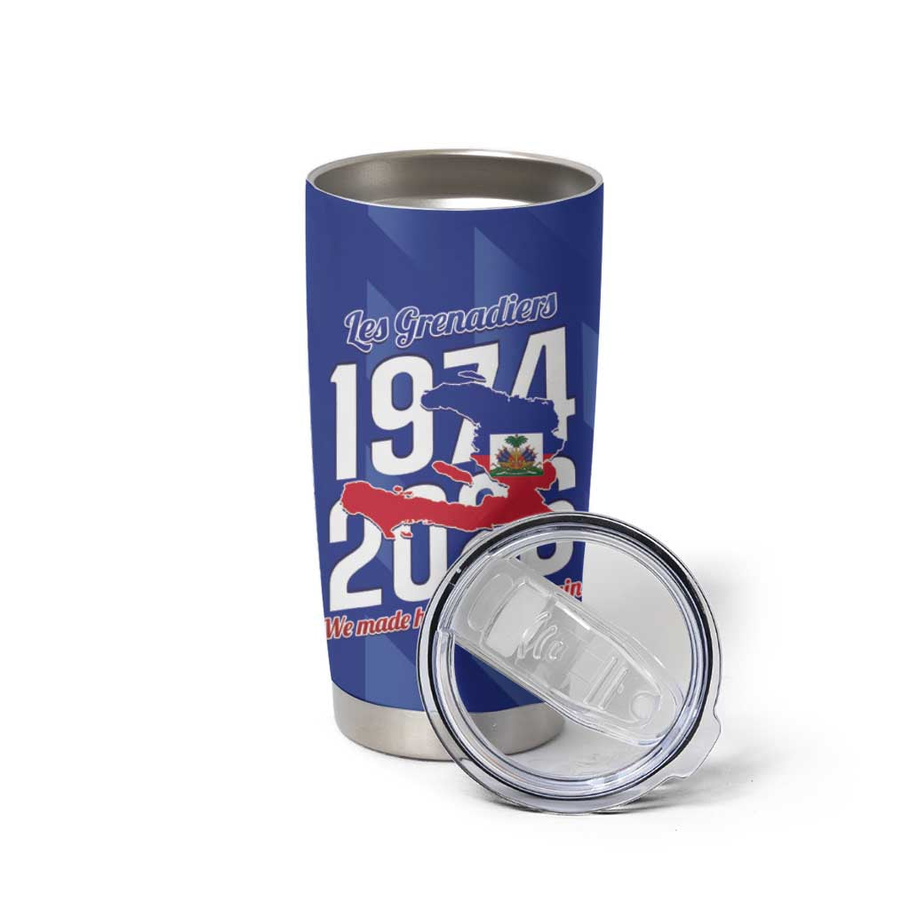 Personalized Haiti Football Tumbler Cup Les Grenadiers Made History Once Again Blue Color - Wonder Print Shop