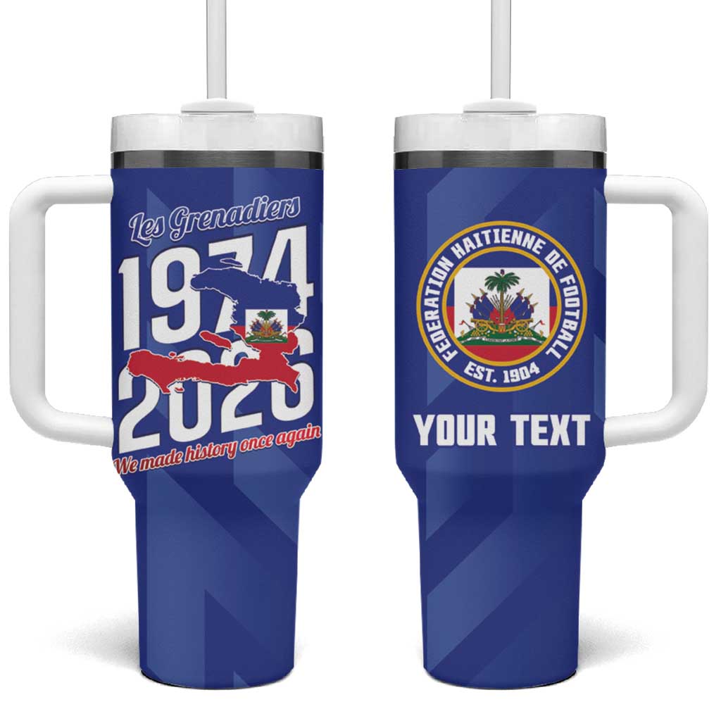 Personalized Haiti Football Tumbler With Handle Les Grenadiers Made History Once Again Blue Color - Wonder Print Shop
