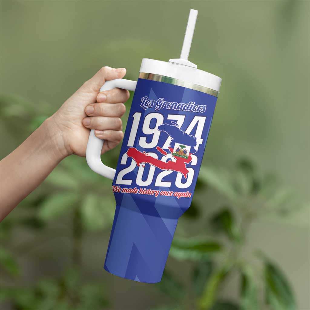 Personalized Haiti Football Tumbler With Handle Les Grenadiers Made History Once Again Blue Color - Wonder Print Shop
