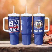 Personalized Haiti Football Tumbler With Handle Les Grenadiers Made History Once Again Blue Color - Wonder Print Shop