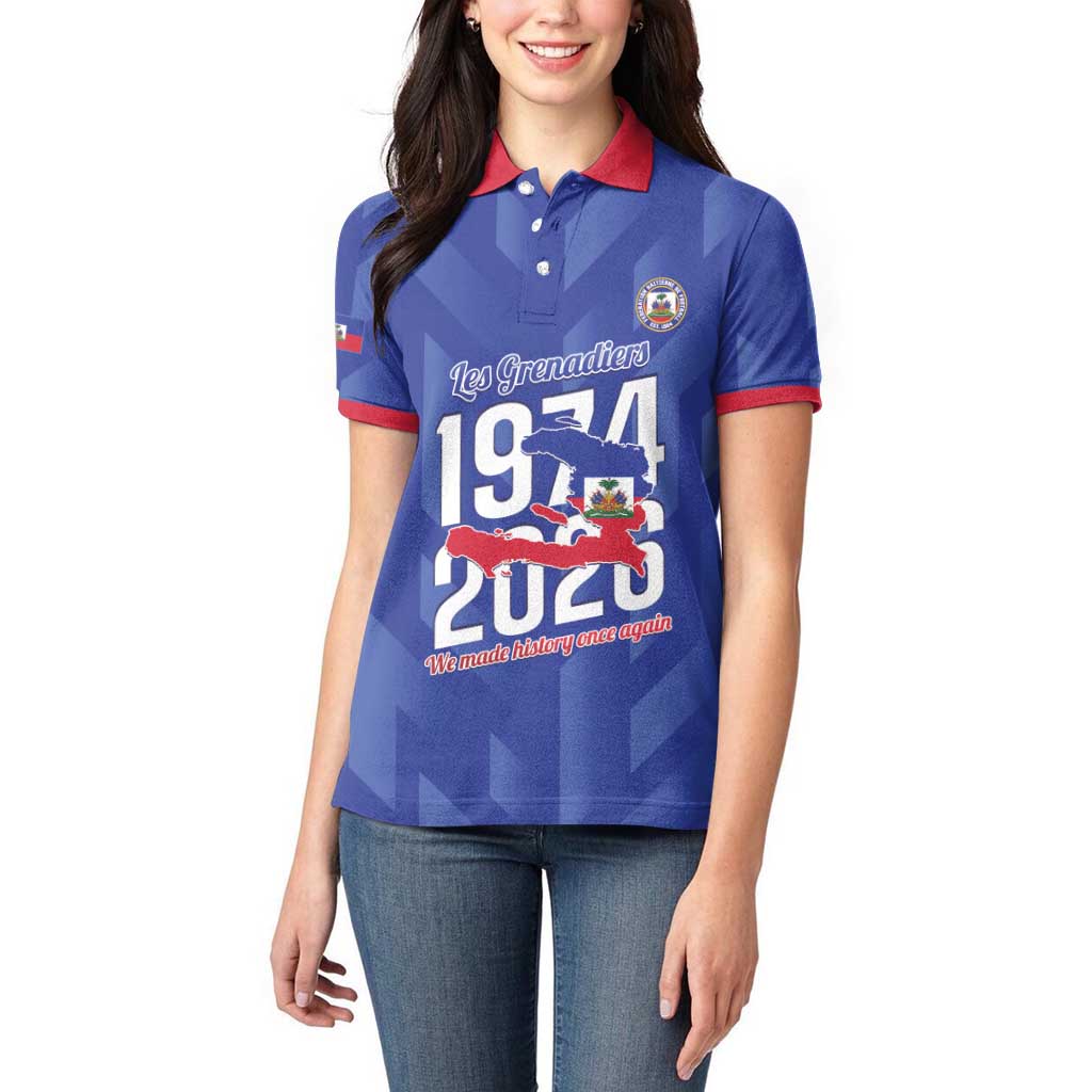 Personalized Haiti Football Women Polo Shirt Les Grenadiers Made History Once Again Blue Color - Wonder Print Shop