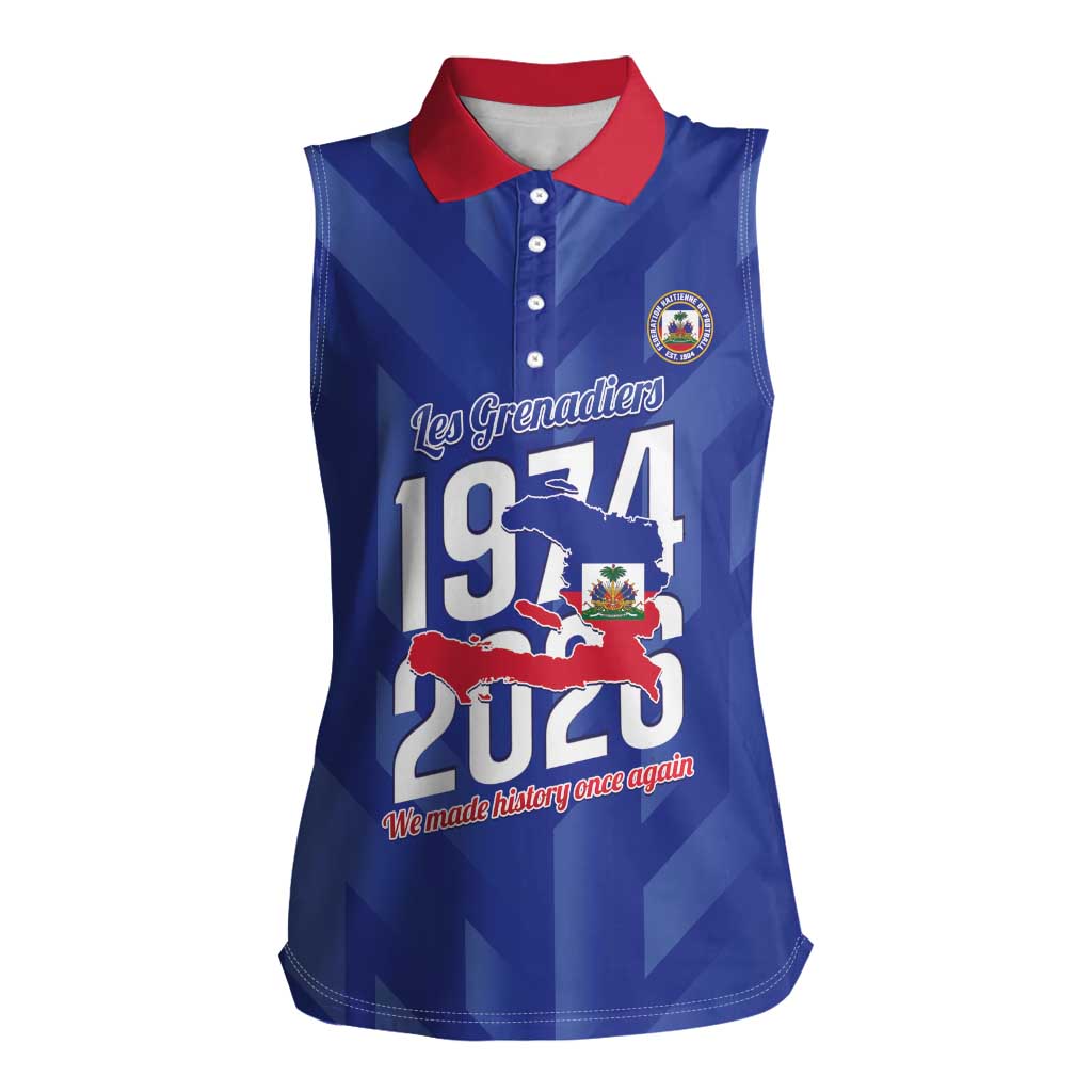 Personalized Haiti Football Women Sleeveless Polo Shirt Les Grenadiers Made History Once Again Blue Color - Wonder Print Shop