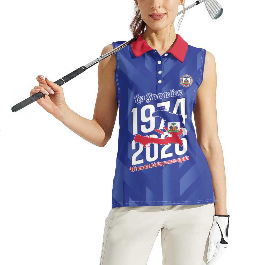 Personalized Haiti Football Women Sleeveless Polo Shirt Les Grenadiers Made History Once Again Blue Color - Wonder Print Shop