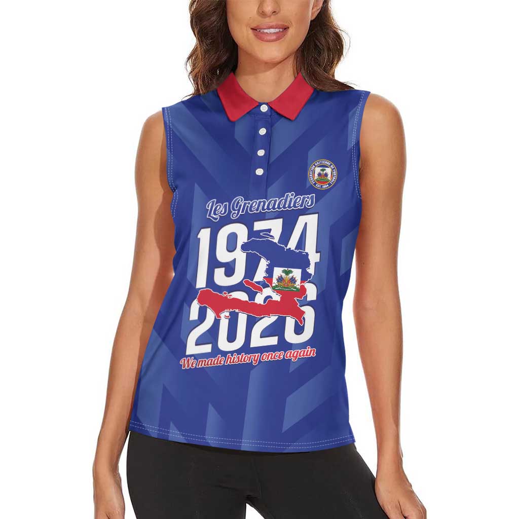Personalized Haiti Football Women Sleeveless Polo Shirt Les Grenadiers Made History Once Again Blue Color - Wonder Print Shop