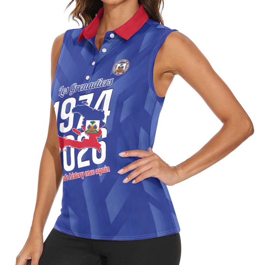 Personalized Haiti Football Women Sleeveless Polo Shirt Les Grenadiers Made History Once Again Blue Color - Wonder Print Shop