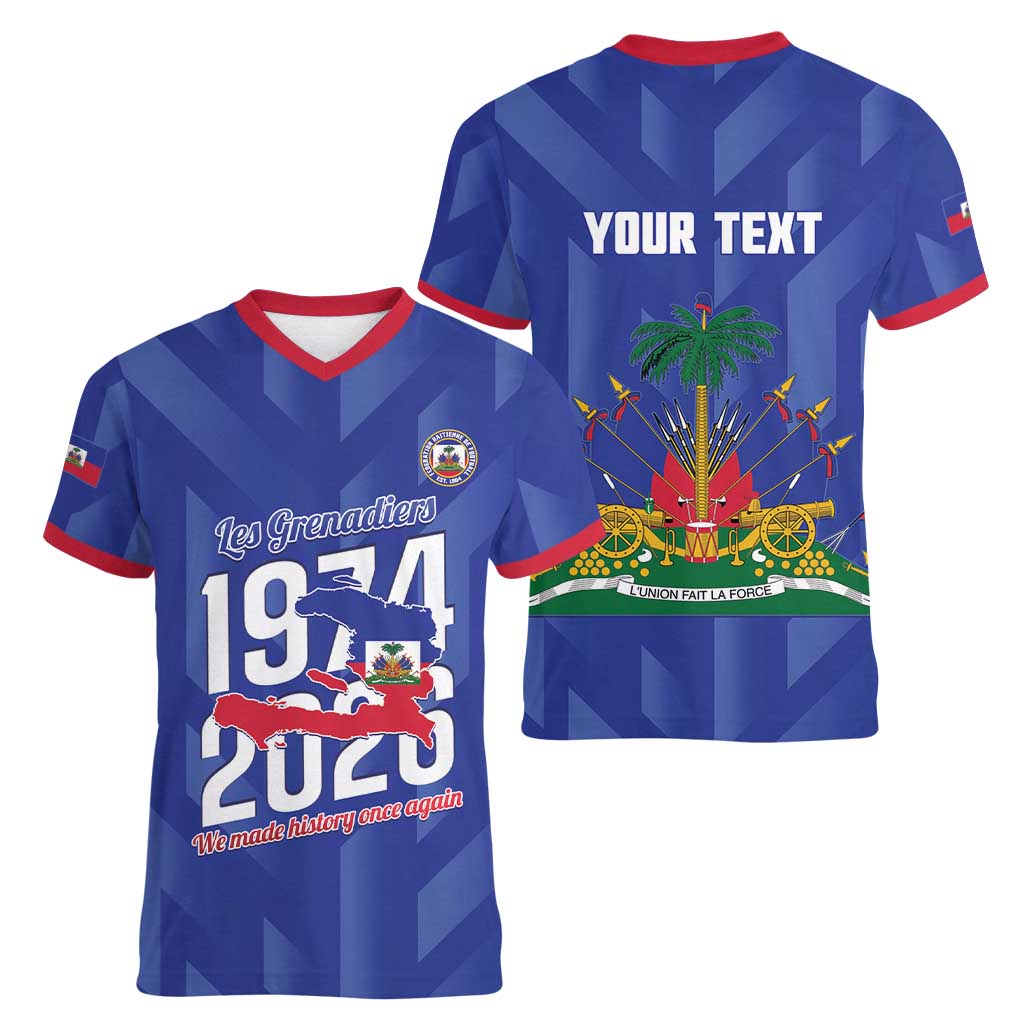 Personalized Haiti Football Women V-Neck T-Shirt Les Grenadiers Made History Once Again Blue Color - Wonder Print Shop