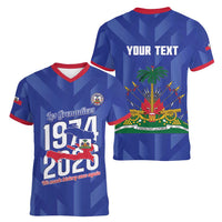 Personalized Haiti Football Women V-Neck T-Shirt Les Grenadiers Made History Once Again Blue Color - Wonder Print Shop