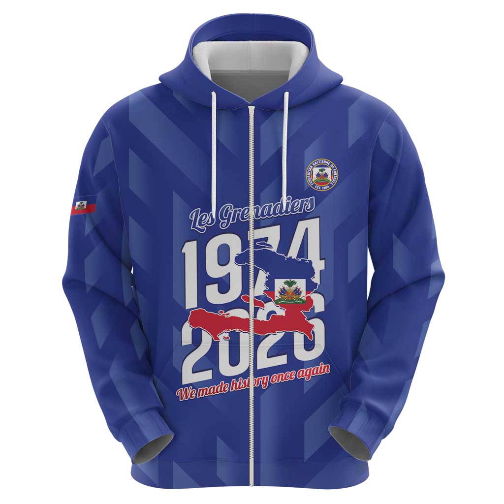 Personalized Haiti Football Zip Hoodie Les Grenadiers Made History Once Again Blue Color - Wonder Print Shop