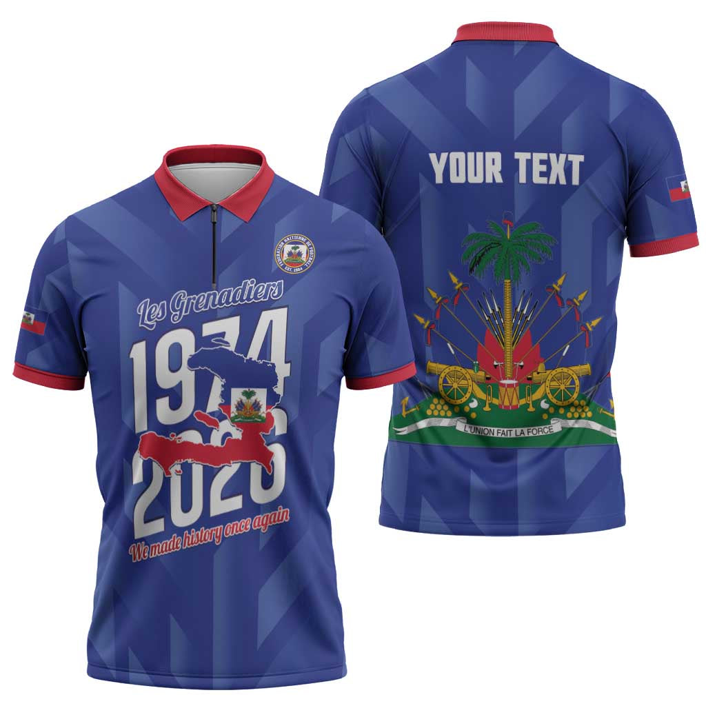 Personalized Haiti Football Zipper Polo Shirt Les Grenadiers Made History Once Again Blue Color - Wonder Print Shop