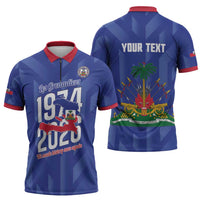 Personalized Haiti Football Zipper Polo Shirt Les Grenadiers Made History Once Again Blue Color - Wonder Print Shop
