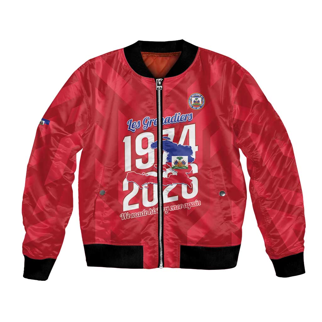 Personalized Haiti Football Bomber Jacket Les Grenadiers Made History Once Again Red Color - Wonder Print Shop