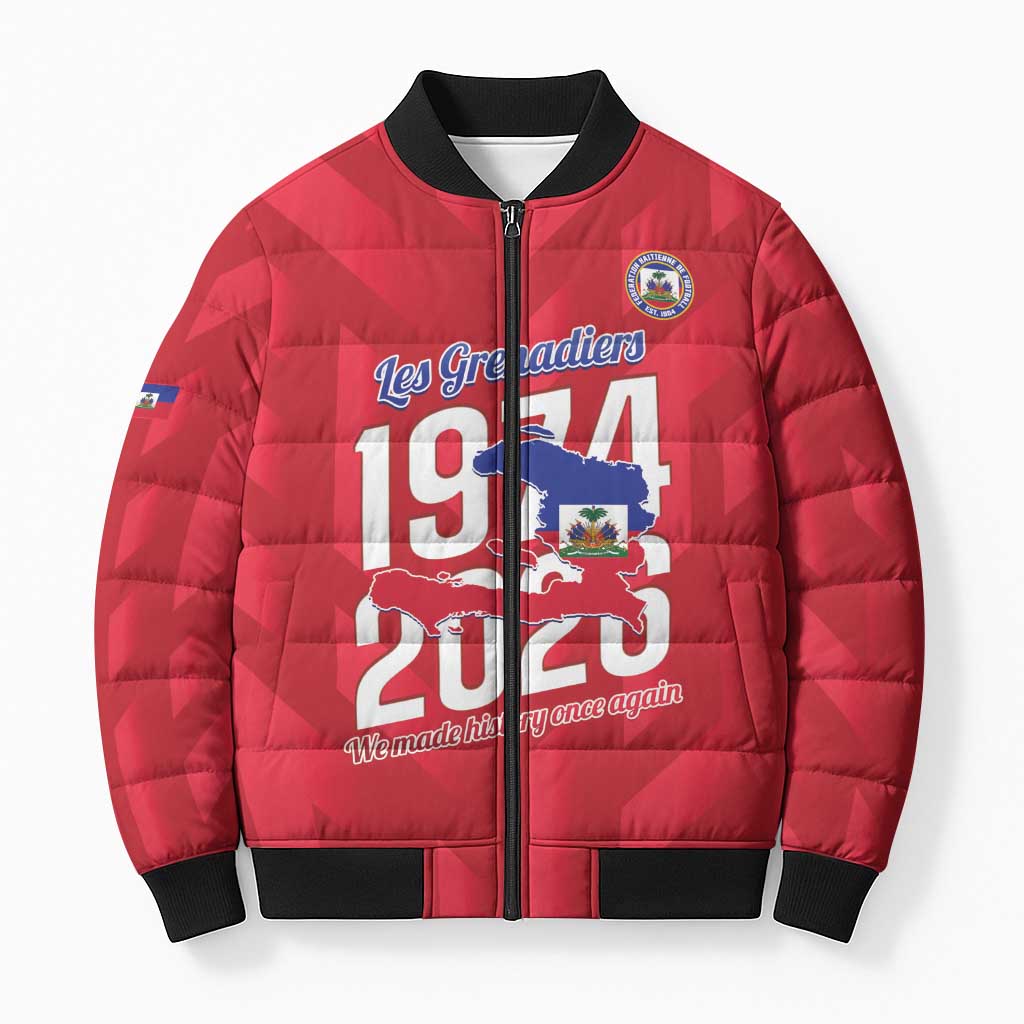 Personalized Haiti Football Bomber Puffer Jacket Les Grenadiers Made History Once Again Red Color - Wonder Print Shop
