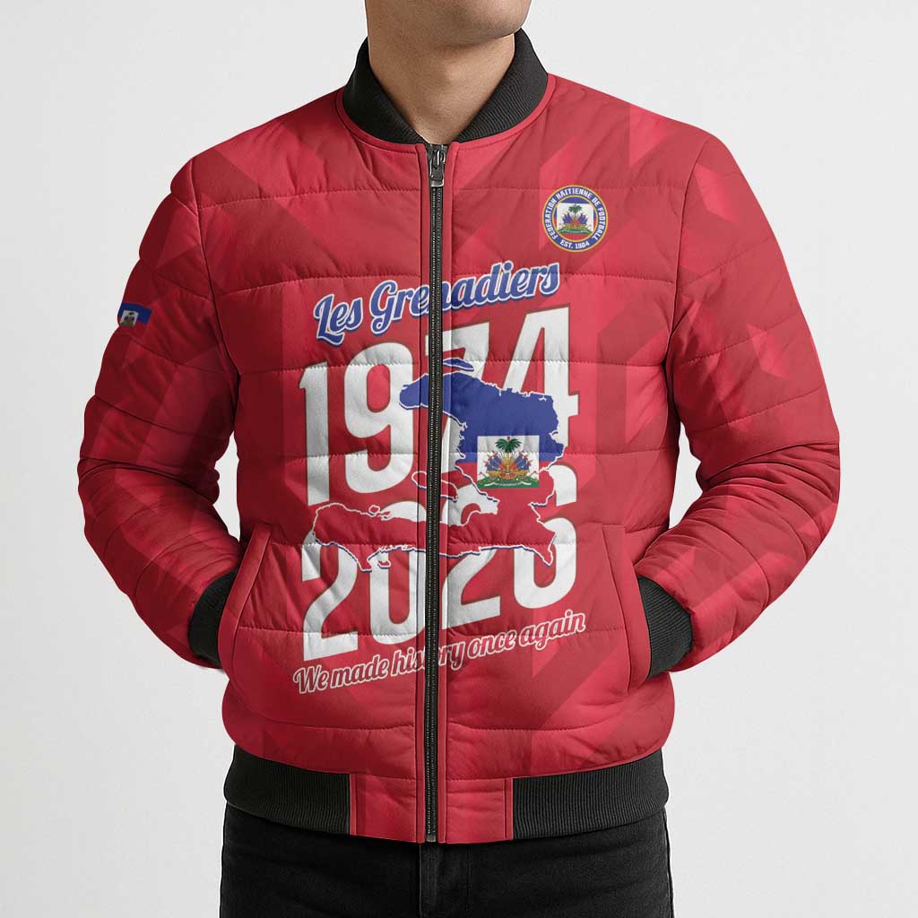 Personalized Haiti Football Bomber Puffer Jacket Les Grenadiers Made History Once Again Red Color - Wonder Print Shop