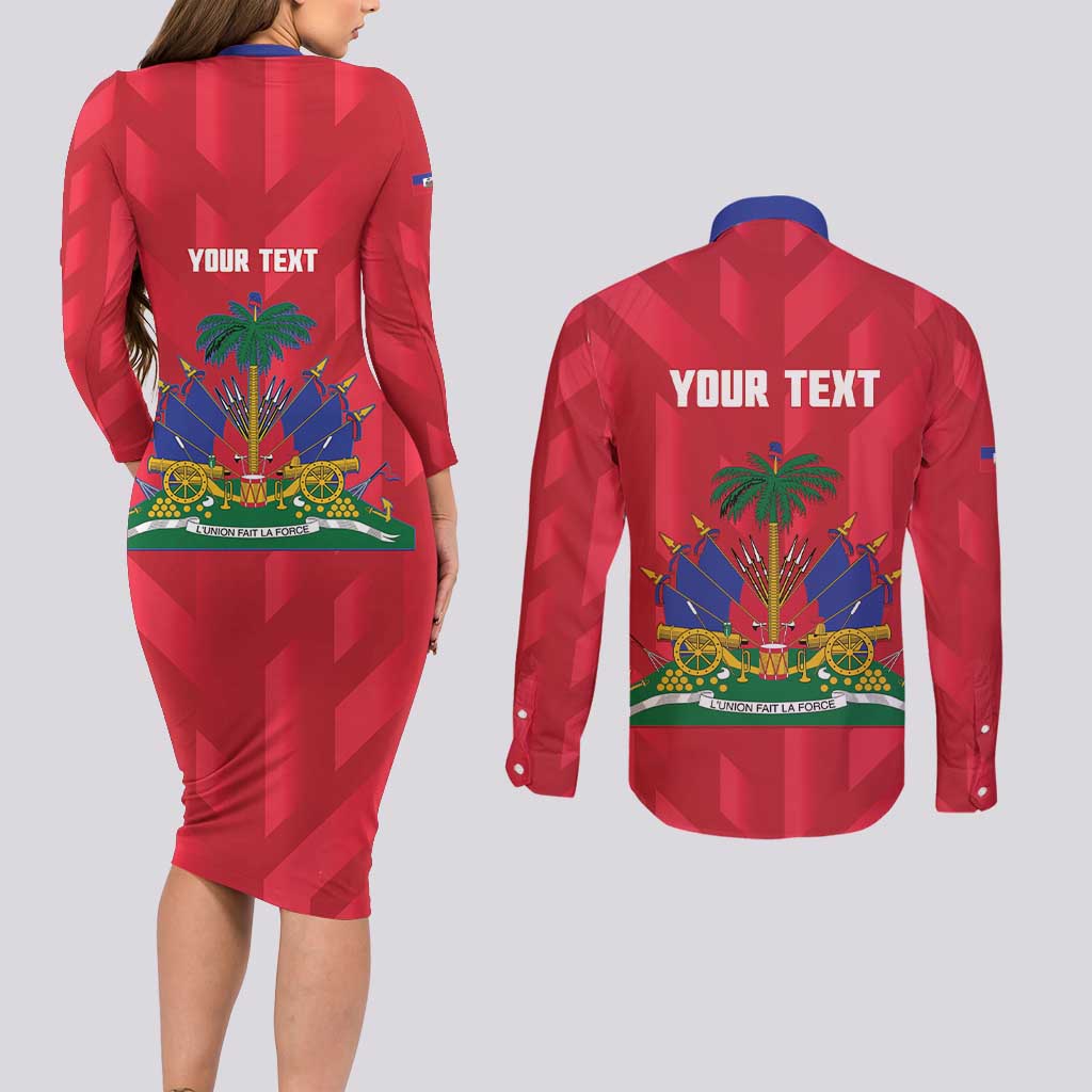 Personalized Haiti Football Couples Matching Long Sleeve Bodycon Dress and Long Sleeve Button Shirt Les Grenadiers Made History Once Again Red Color - Wonder Print Shop