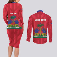 Personalized Haiti Football Couples Matching Long Sleeve Bodycon Dress and Long Sleeve Button Shirt Les Grenadiers Made History Once Again Red Color - Wonder Print Shop