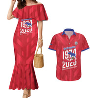 Personalized Haiti Football Couples Matching Mermaid Dress and Hawaiian Shirt Les Grenadiers Made History Once Again Red Color - Wonder Print Shop