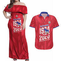 Personalized Haiti Football Couples Matching Off Shoulder Maxi Dress and Hawaiian Shirt Les Grenadiers Made History Once Again Red Color - Wonder Print Shop