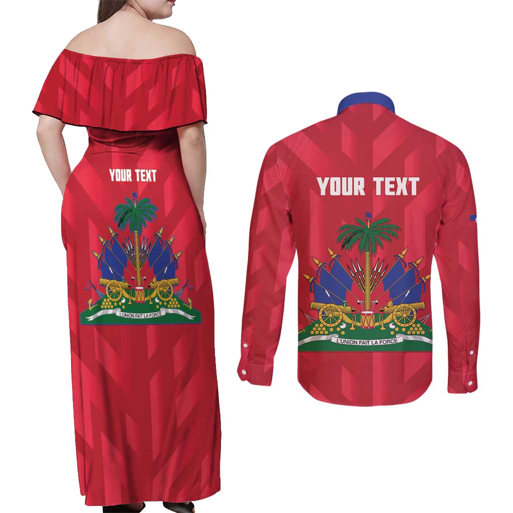 Personalized Haiti Football Couples Matching Off Shoulder Maxi Dress and Long Sleeve Button Shirt Les Grenadiers Made History Once Again Red Color - Wonder Print Shop
