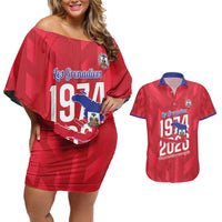 Personalized Haiti Football Couples Matching Off Shoulder Short Dress and Hawaiian Shirt Les Grenadiers Made History Once Again Red Color - Wonder Print Shop