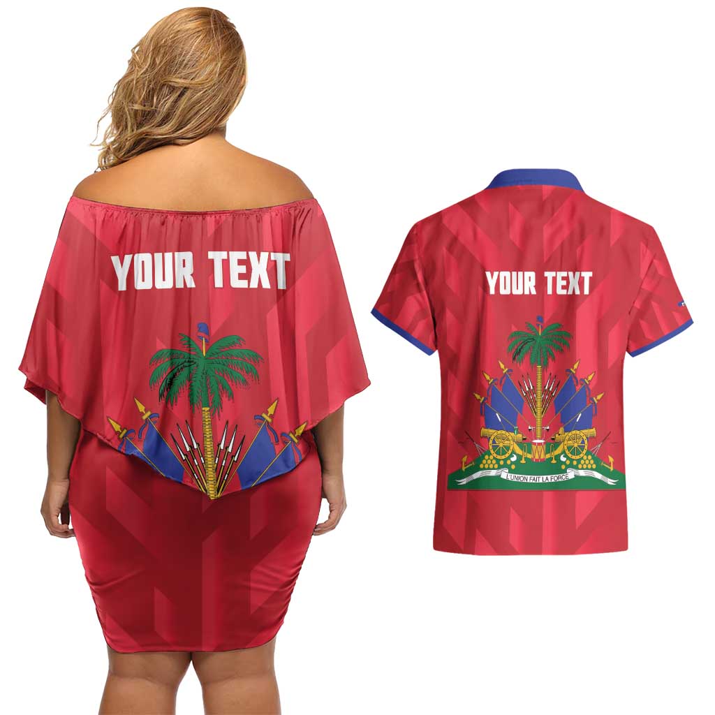 Personalized Haiti Football Couples Matching Off Shoulder Short Dress and Hawaiian Shirt Les Grenadiers Made History Once Again Red Color - Wonder Print Shop