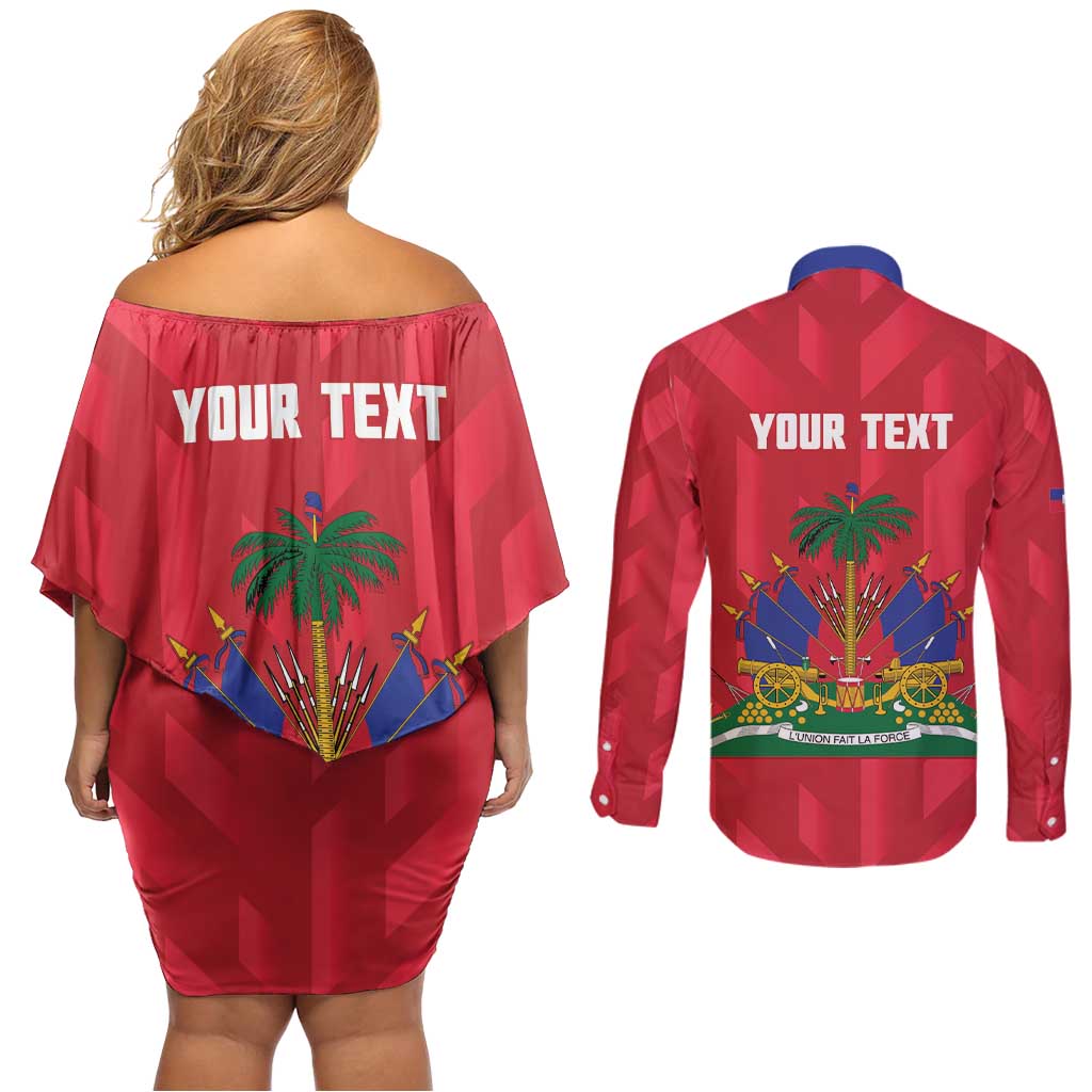 Personalized Haiti Football Couples Matching Off Shoulder Short Dress and Long Sleeve Button Shirt Les Grenadiers Made History Once Again Red Color - Wonder Print Shop