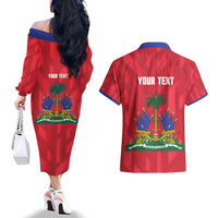 Personalized Haiti Football Couples Matching Off The Shoulder Long Sleeve Dress and Hawaiian Shirt Les Grenadiers Made History Once Again Red Color - Wonder Print Shop