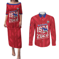 Personalized Haiti Football Couples Matching Puletasi and Long Sleeve Button Shirt Les Grenadiers Made History Once Again Red Color - Wonder Print Shop
