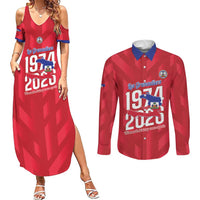 Personalized Haiti Football Couples Matching Summer Maxi Dress and Long Sleeve Button Shirt Les Grenadiers Made History Once Again Red Color - Wonder Print Shop