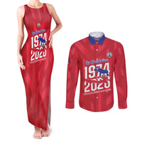 Personalized Haiti Football Couples Matching Tank Maxi Dress and Long Sleeve Button Shirt Les Grenadiers Made History Once Again Red Color - Wonder Print Shop