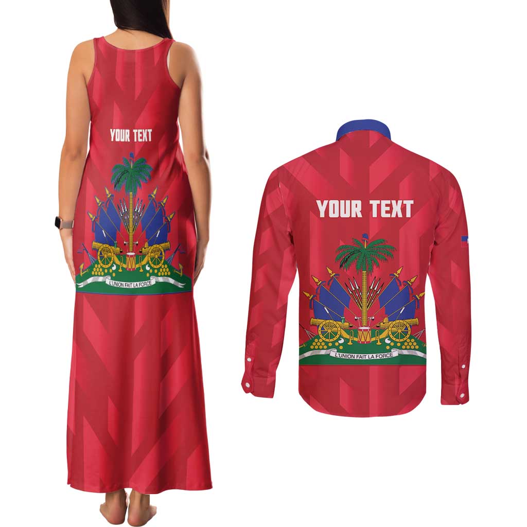 Personalized Haiti Football Couples Matching Tank Maxi Dress and Long Sleeve Button Shirt Les Grenadiers Made History Once Again Red Color - Wonder Print Shop