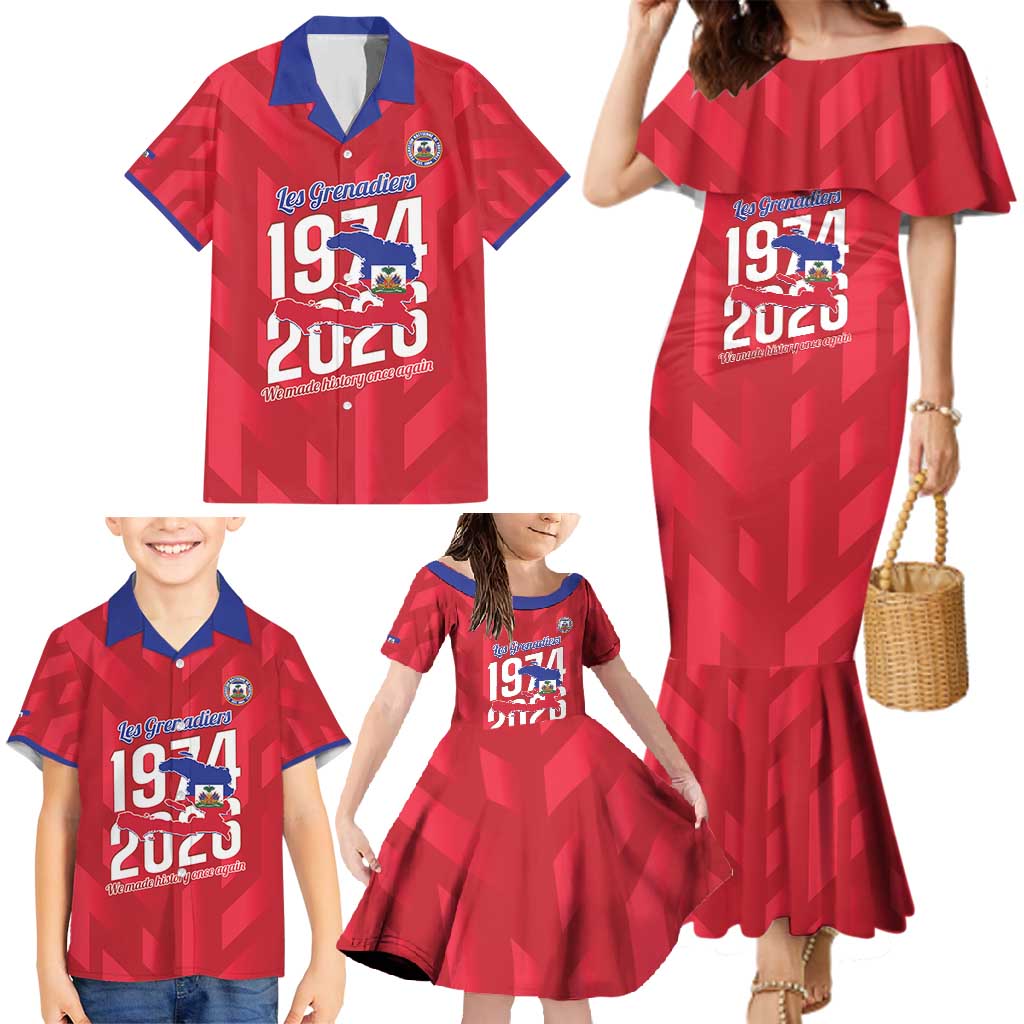 Personalized Haiti Football Family Matching Mermaid Dress and Hawaiian Shirt Les Grenadiers Made History Once Again Red Color - Wonder Print Shop