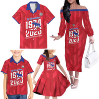 Personalized Haiti Football Family Matching Off The Shoulder Long Sleeve Dress and Hawaiian Shirt Les Grenadiers Made History Once Again Red Color - Wonder Print Shop